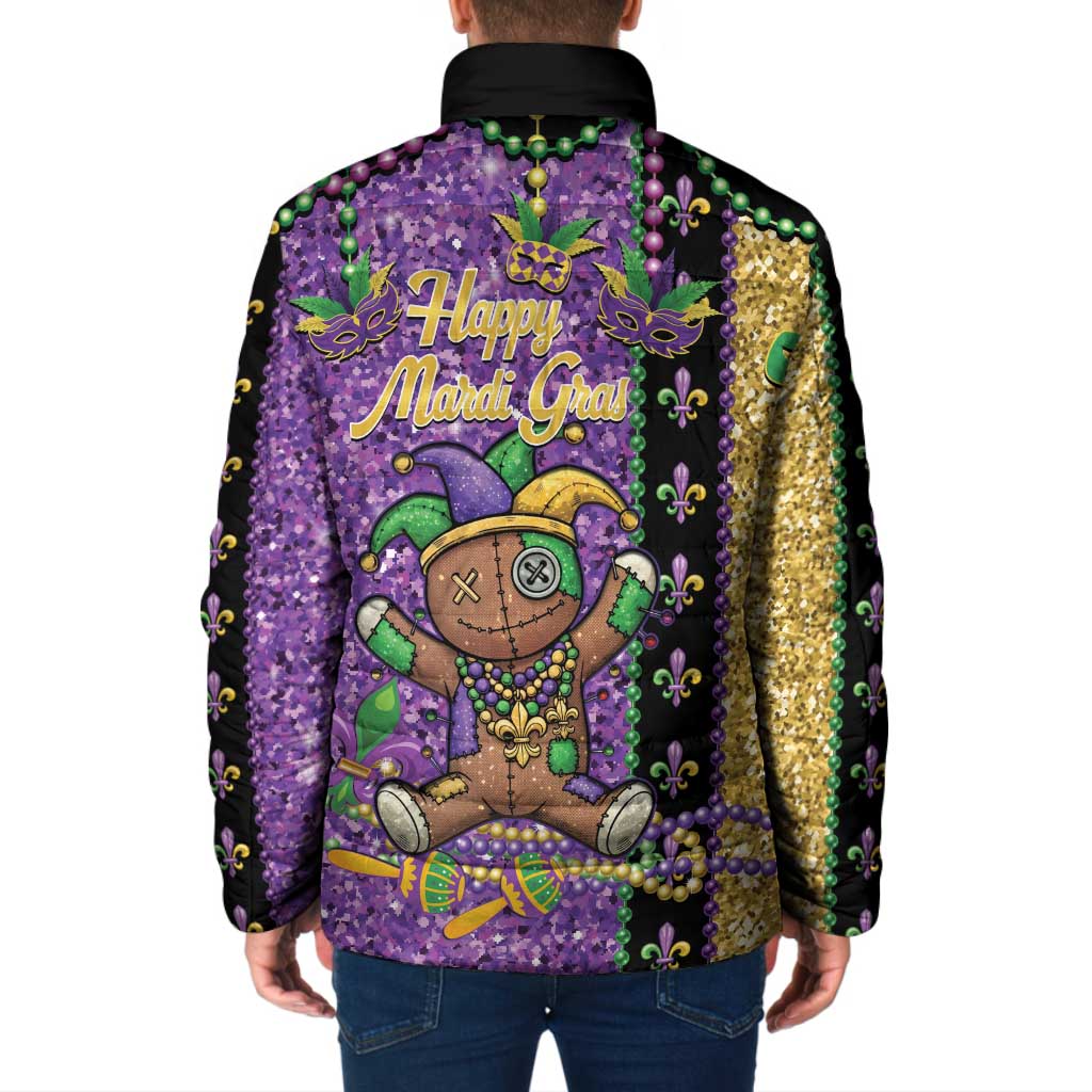Voodoo Doll Mardi Gras Padded Jacket Throw Me Something Mister Glitter Effect