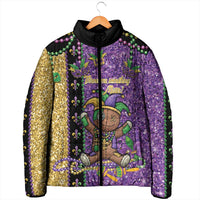 Voodoo Doll Mardi Gras Padded Jacket Throw Me Something Mister Glitter Effect