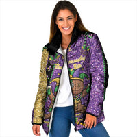 Voodoo Doll Mardi Gras Padded Jacket Throw Me Something Mister Glitter Effect