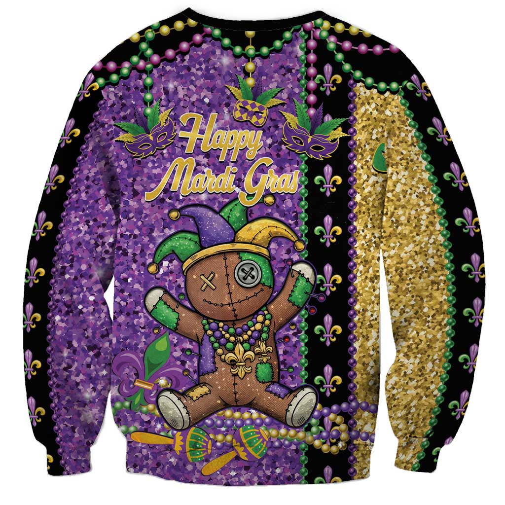 Voodoo Doll Mardi Gras Sweatshirt Throw Me Something Mister Glitter Effect