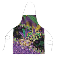 Fleur De Lis Mardi Gras Mask Apron 504 NOLA Carnival Feathers Glitter Effect