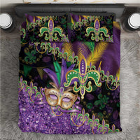 Fleur De Lis Mardi Gras Mask Bedding Set 504 NOLA Carnival Feathers Glitter Effect