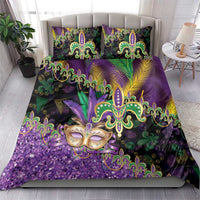 Fleur De Lis Mardi Gras Mask Bedding Set 504 NOLA Carnival Feathers Glitter Effect