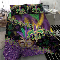 Fleur De Lis Mardi Gras Mask Bedding Set 504 NOLA Carnival Feathers Glitter Effect