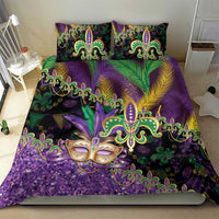 Fleur De Lis Mardi Gras Mask Bedding Set 504 NOLA Carnival Feathers Glitter Effect