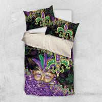 Fleur De Lis Mardi Gras Mask Bedding Set 504 NOLA Carnival Feathers Glitter Effect