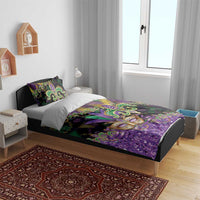 Fleur De Lis Mardi Gras Mask Bedding Set 504 NOLA Carnival Feathers Glitter Effect
