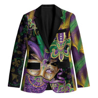 Fleur De Lis Mardi Gras Mask Blazer 504 NOLA Carnival Feathers Glitter Effect