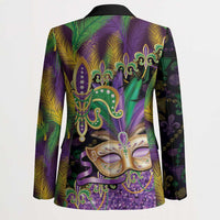 Fleur De Lis Mardi Gras Mask Blazer 504 NOLA Carnival Feathers Glitter Effect