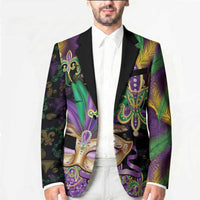 Fleur De Lis Mardi Gras Mask Blazer 504 NOLA Carnival Feathers Glitter Effect