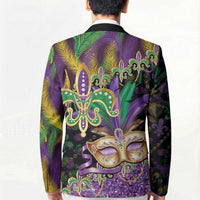 Fleur De Lis Mardi Gras Mask Blazer 504 NOLA Carnival Feathers Glitter Effect