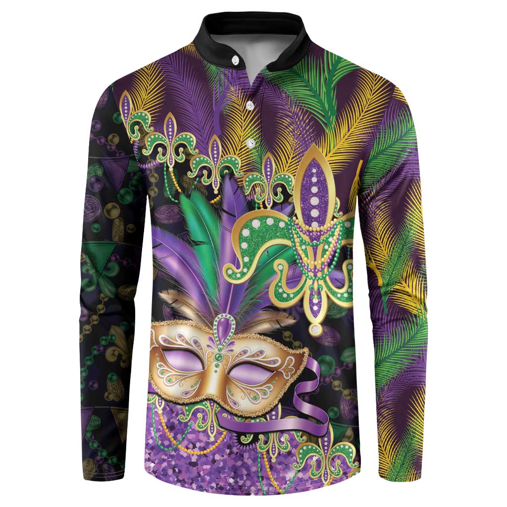 Fleur De Lis Mardi Gras Mask Button Sweatshirt 504 NOLA Carnival Feathers Glitter Effect