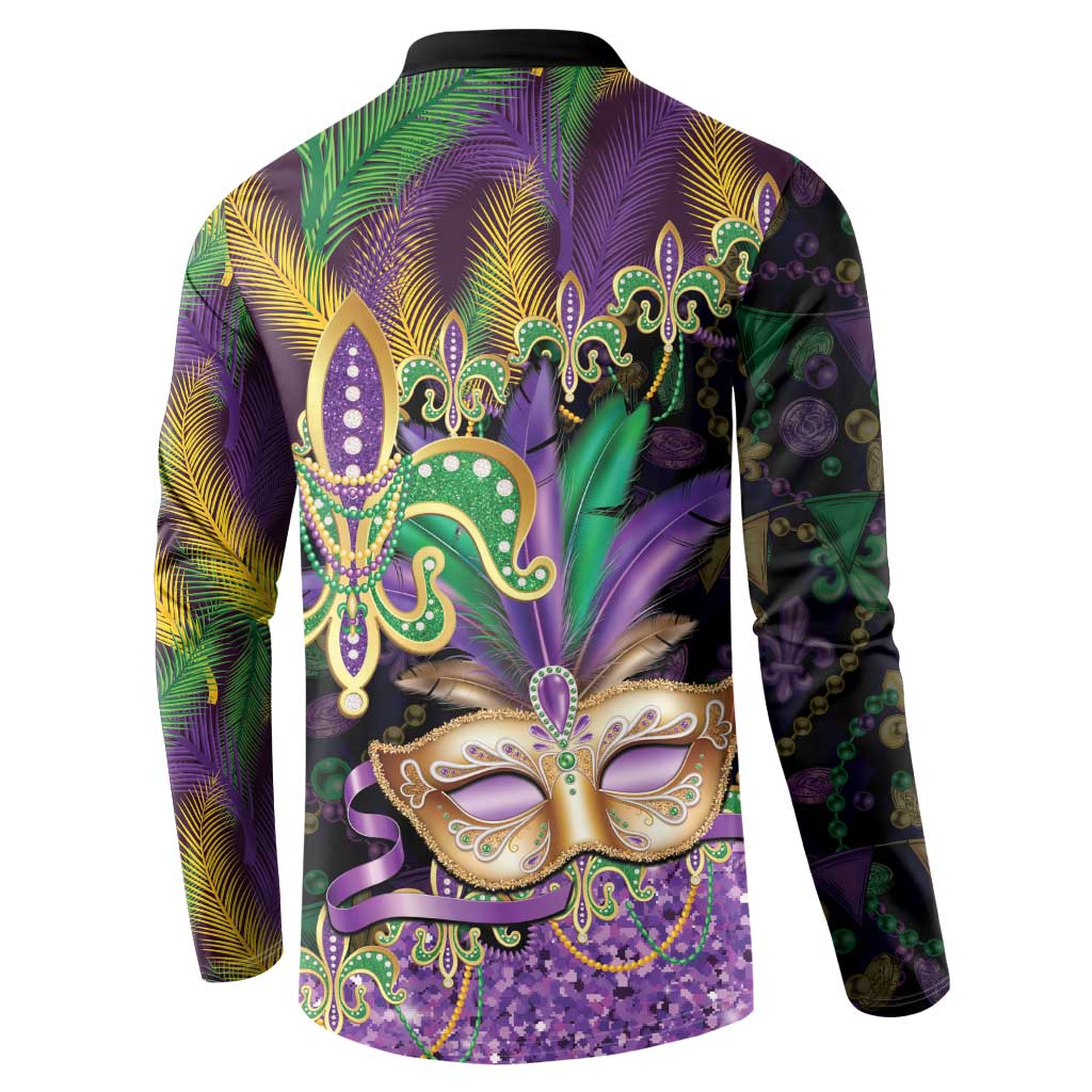 Fleur De Lis Mardi Gras Mask Button Sweatshirt 504 NOLA Carnival Feathers Glitter Effect