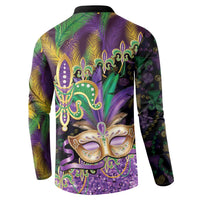 Fleur De Lis Mardi Gras Mask Button Sweatshirt 504 NOLA Carnival Feathers Glitter Effect