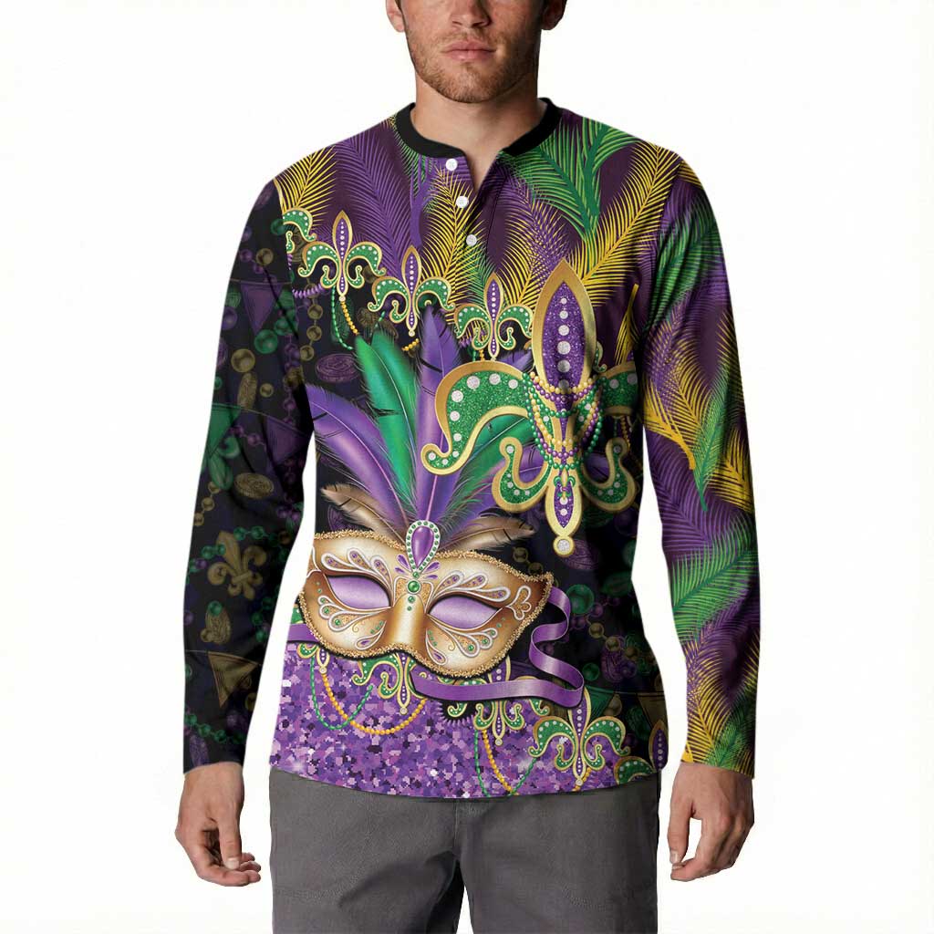 Fleur De Lis Mardi Gras Mask Button Sweatshirt 504 NOLA Carnival Feathers Glitter Effect