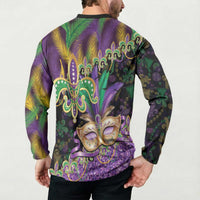Fleur De Lis Mardi Gras Mask Button Sweatshirt 504 NOLA Carnival Feathers Glitter Effect