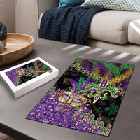 Fleur De Lis Mardi Gras Mask Puzzle 504 NOLA Carnival Feathers Glitter Effect