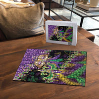 Fleur De Lis Mardi Gras Mask Puzzle 504 NOLA Carnival Feathers Glitter Effect