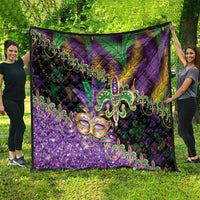 Fleur De Lis Mardi Gras Mask Quilt 504 NOLA Carnival Feathers Glitter Effect