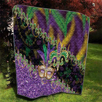 Fleur De Lis Mardi Gras Mask Quilt 504 NOLA Carnival Feathers Glitter Effect