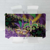 Fleur De Lis Mardi Gras Mask Tablecloth 504 NOLA Carnival Feathers Glitter Effect