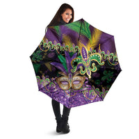 Fleur De Lis Mardi Gras Mask Umbrella 504 NOLA Carnival Feathers Glitter Effect