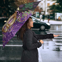 Fleur De Lis Mardi Gras Mask Umbrella 504 NOLA Carnival Feathers Glitter Effect