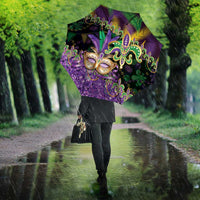 Fleur De Lis Mardi Gras Mask Umbrella 504 NOLA Carnival Feathers Glitter Effect
