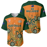 Rugby baseball jersey set, orange front with Australia text and green back with Go Wallabies! print.