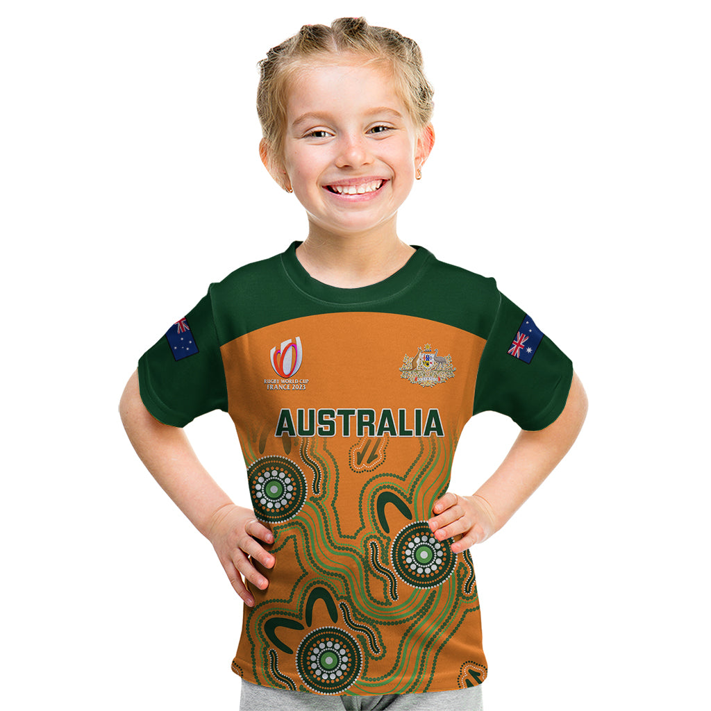 Australia Rugby Kid T Shirt 2023 Go Wallabies Aboriginal World Cup - Wonder Print Shop