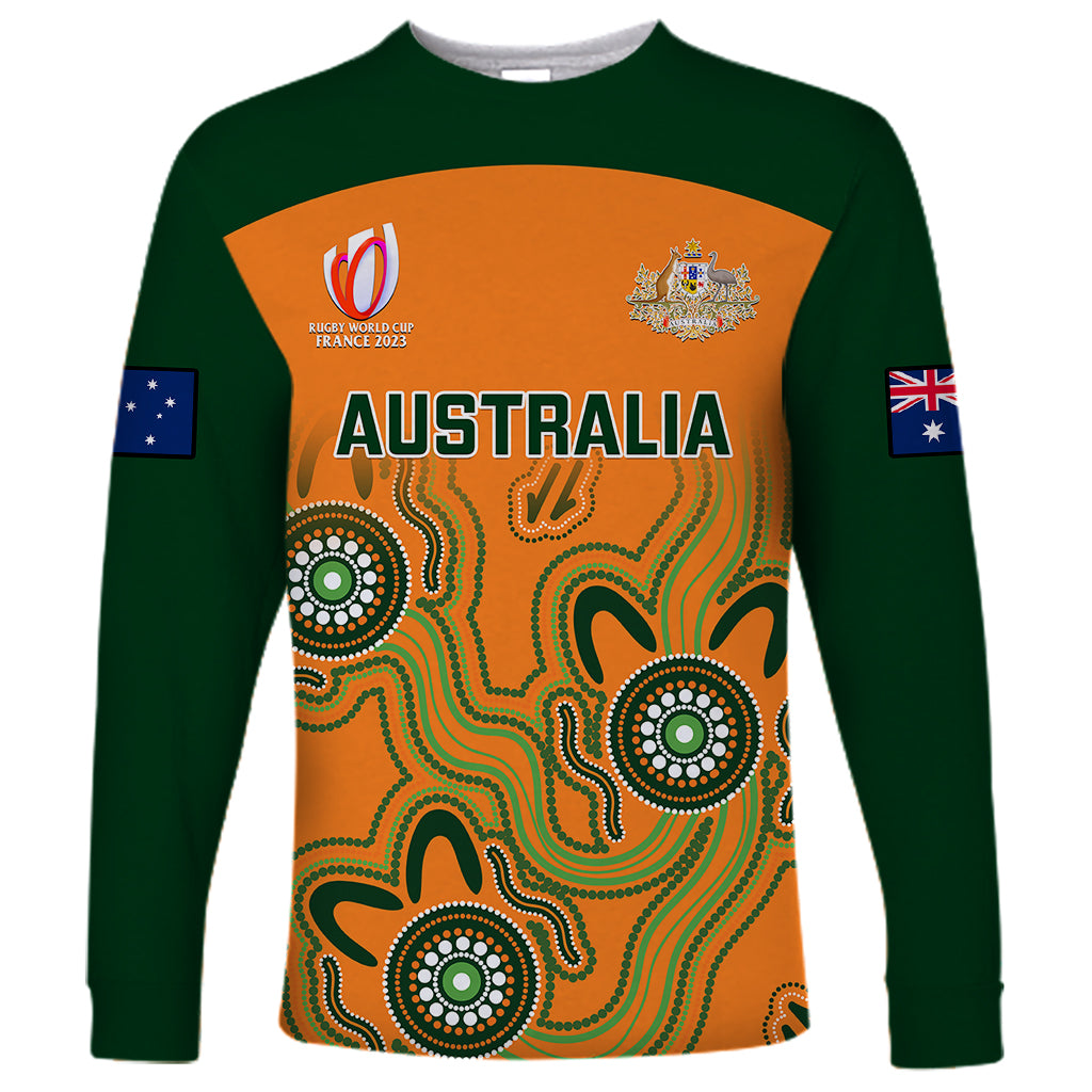 Australia Rugby Long Sleeve Shirt 2023 Go Wallabies Aboriginal World Cup - Wonder Print Shop