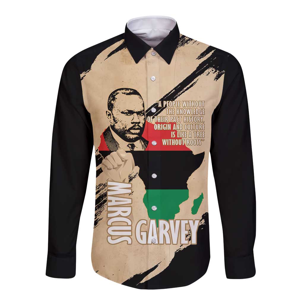 Marcus Garvey Day Long Sleeve Button Shirt UNIA Flag Mix African Map - Wonder Print Shop