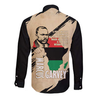 Marcus Garvey Day Long Sleeve Button Shirt UNIA Flag Mix African Map - Wonder Print Shop