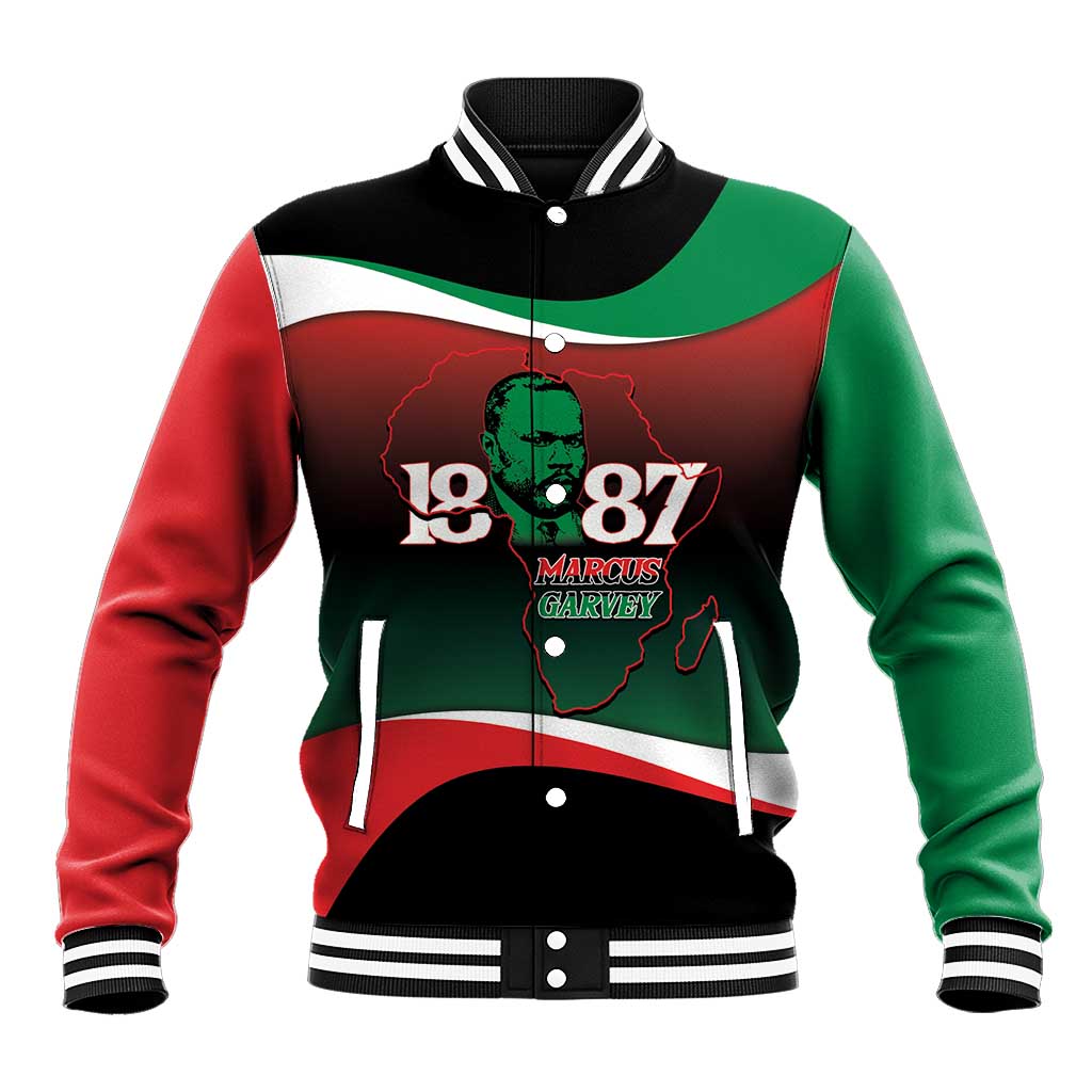 Marcus Garvey 1887 Baseball Jacket African Map Curves Style - Wonder Print Shop
