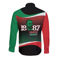 Marcus Garvey 1887 Long Sleeve Button Shirt African Map Curves Style - Wonder Print Shop