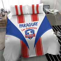 Paraguay football bedding set with white duvet, blue crest panel, and red vertical stripe accents