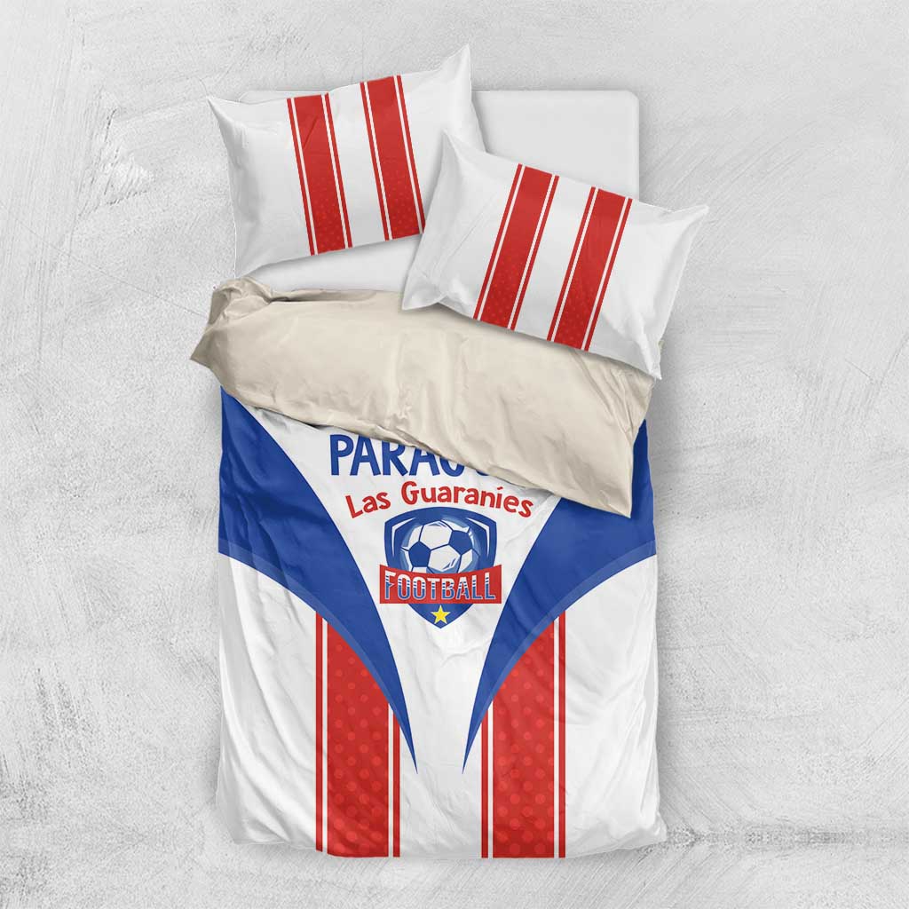 Paraguay football duvet and pillowcases set with blue emblem panel and red striped detailing