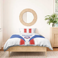 Paraguay football bedding set with white duvet, blue emblem area, and red vertical stripes