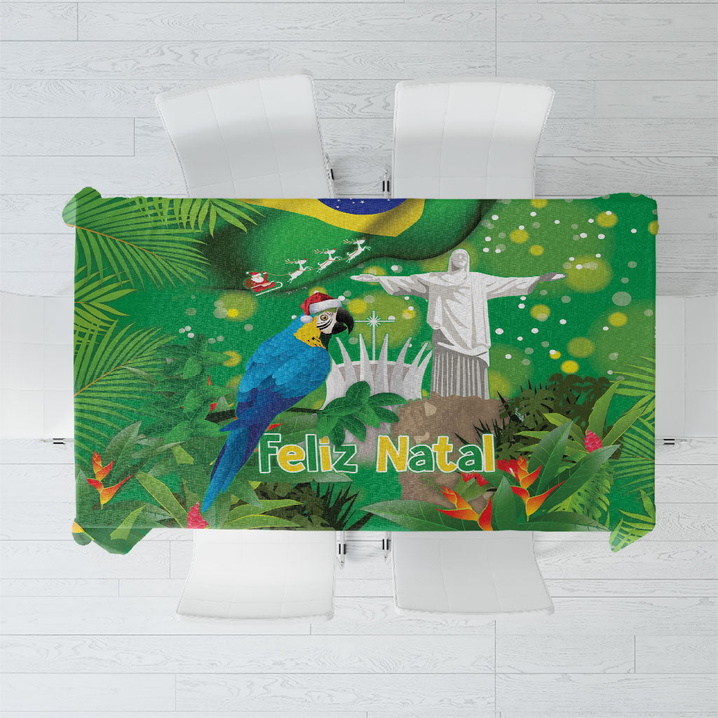 Christmas In July Brazil Tablecloth Feliz Natal Blue Macaw Santa Tropical Vibes