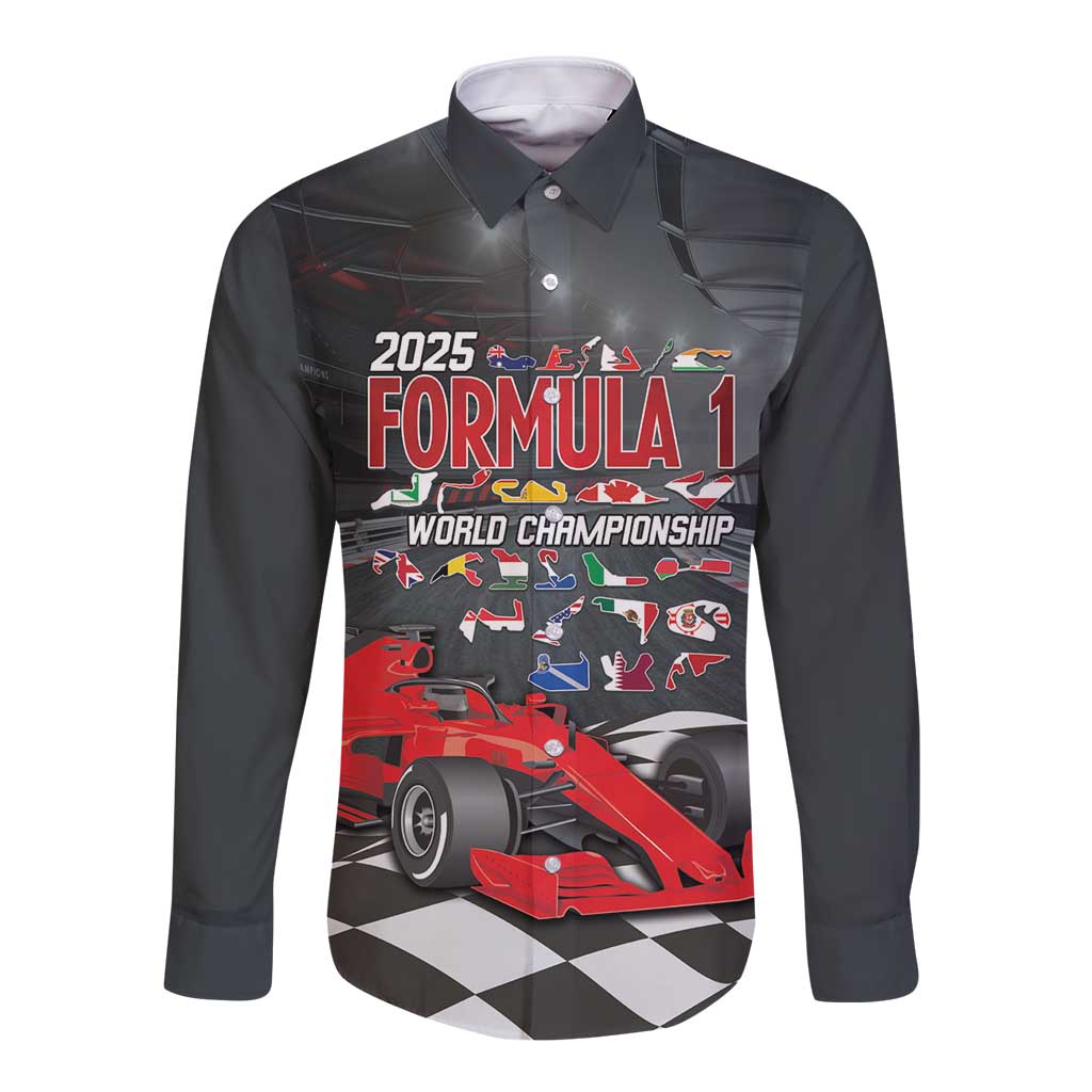 Racing Car 2025 Long Sleeve Button Shirt GP Circuits Born To Speed - Wonder Print Shop