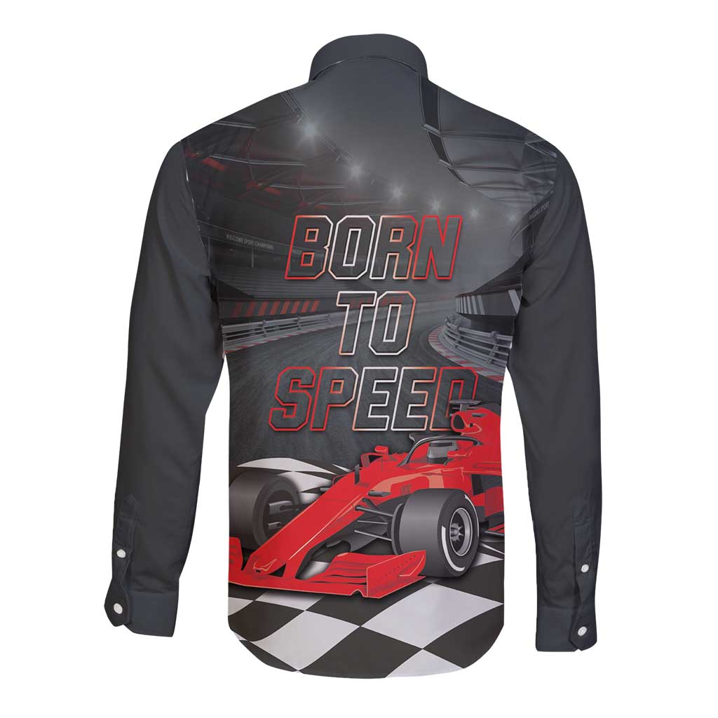 Racing Car 2025 Long Sleeve Button Shirt GP Circuits Born To Speed - Wonder Print Shop