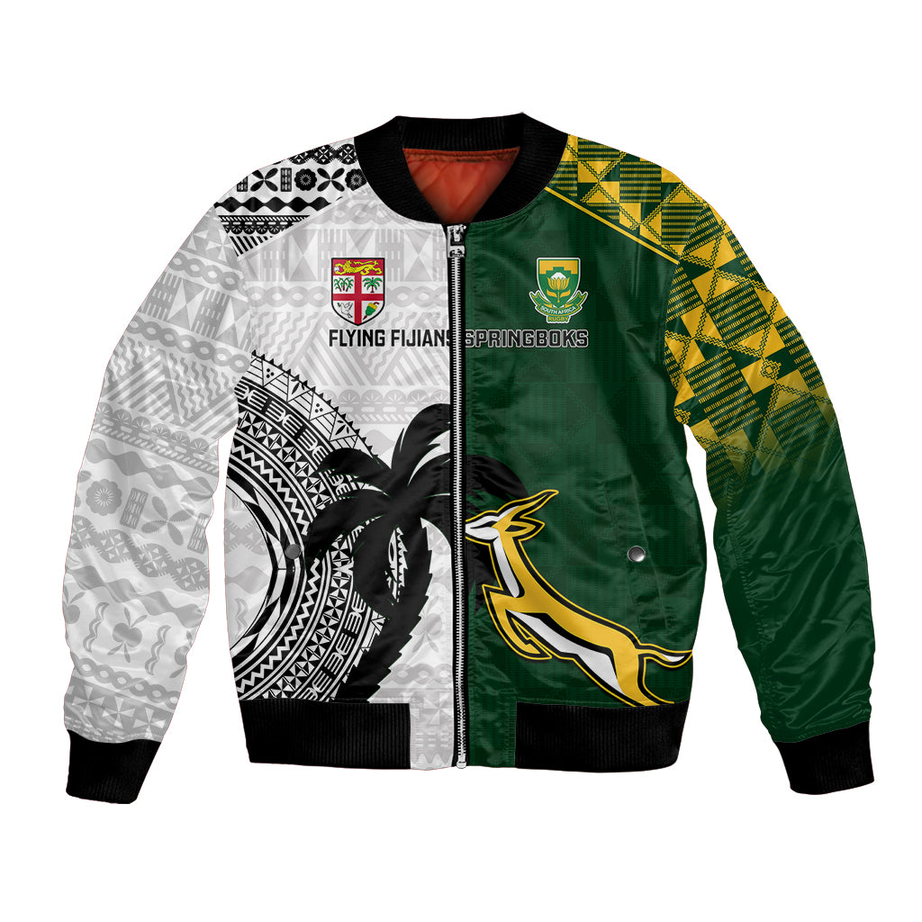 South Africa And Fiji Rugby Bomber Jacket 2023 World Cup Fijian Tapa With Kente Pattern - Wonder Print Shop