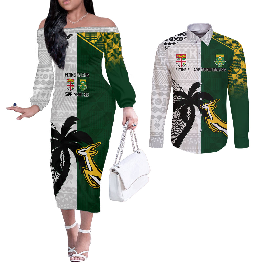 south-africa-and-fiji-rugby-couples-matching-off-the-shoulder-long-sleeve-dress-and-long-sleeve-button-shirts-2023-world-cup-fijian-tapa-with-kente-pattern