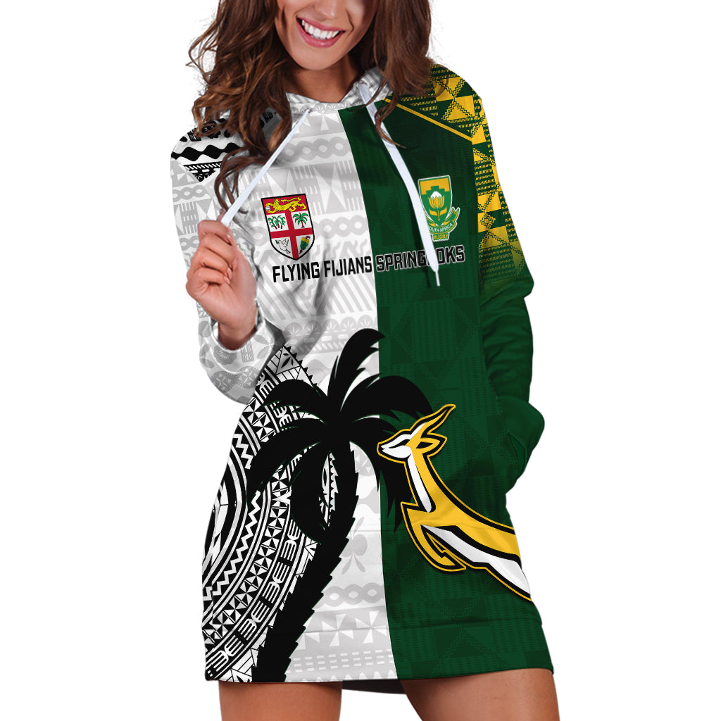 South Africa And Fiji Rugby Hoodie Dress 2023 World Cup Fijian Tapa With Kente Pattern - Wonder Print Shop