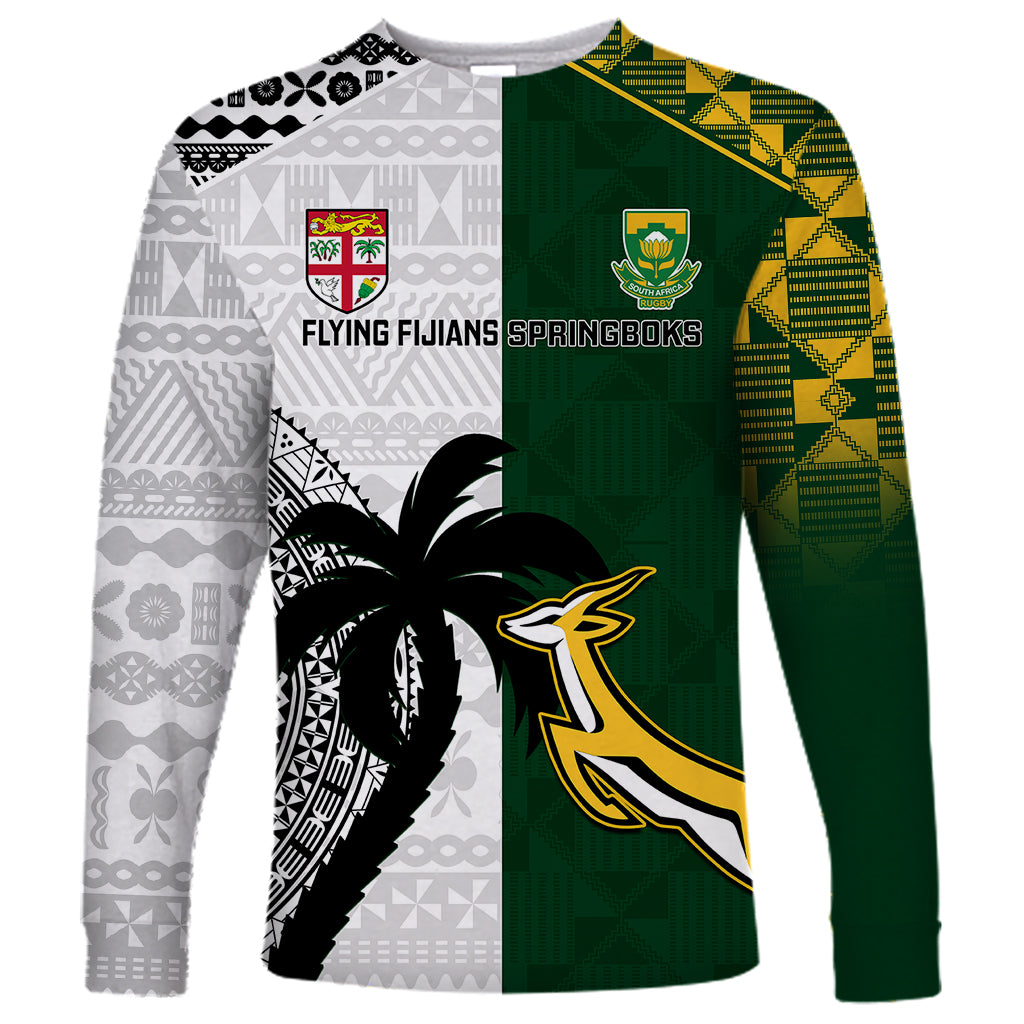 South Africa And Fiji Rugby Long Sleeve Shirt 2023 World Cup Fijian Tapa With Kente Pattern - Wonder Print Shop