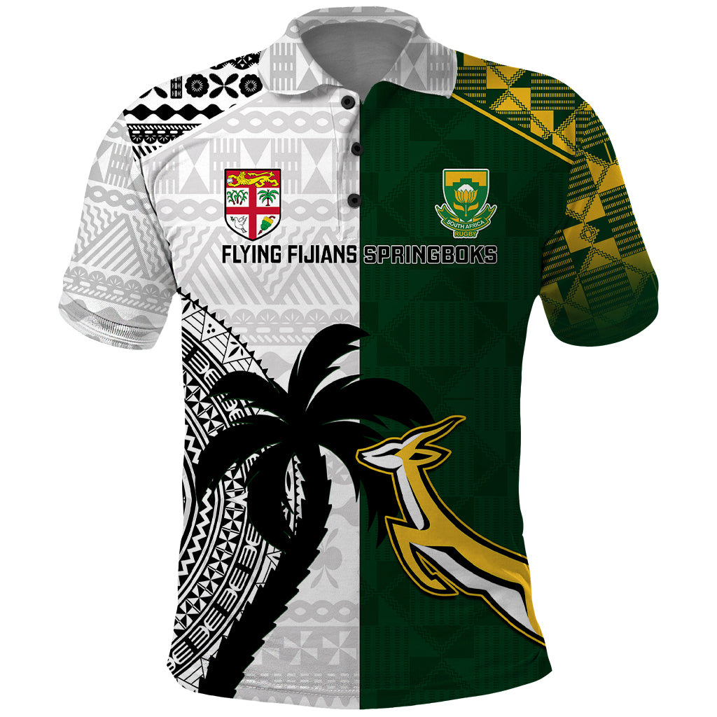 South Africa And Fiji Rugby Polo Shirt 2023 World Cup Fijian Tapa With Kente Pattern - Wonder Print Shop