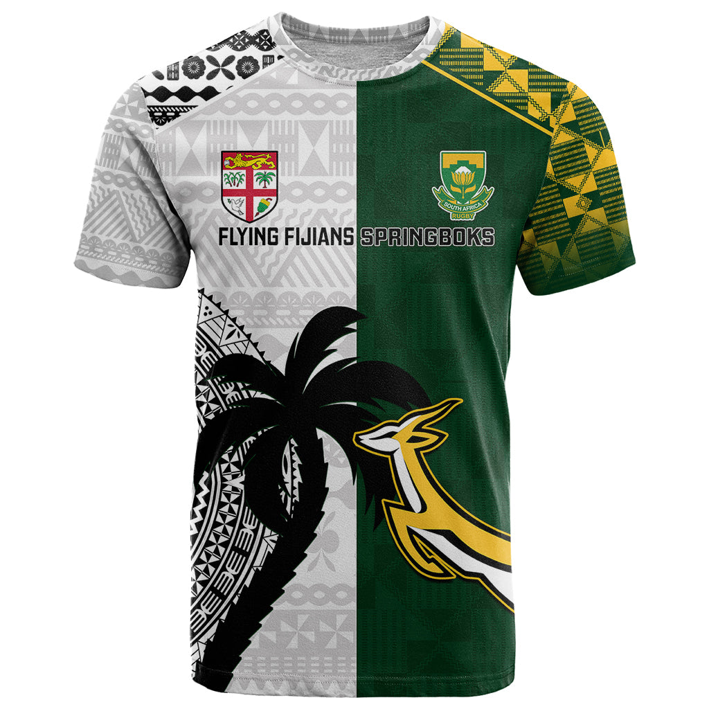 Custom South Africa And Fiji Rugby T Shirt 2023 World Cup Fijian Tapa With Kente Pattern - Wonder Print Shop