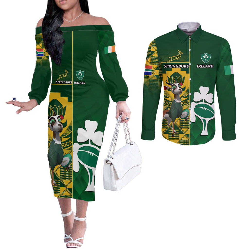 south-africa-and-ireland-rugby-couples-matching-off-the-shoulder-long-sleeve-dress-and-long-sleeve-button-shirts-2023-world-cup-springboks-shamrocks-together