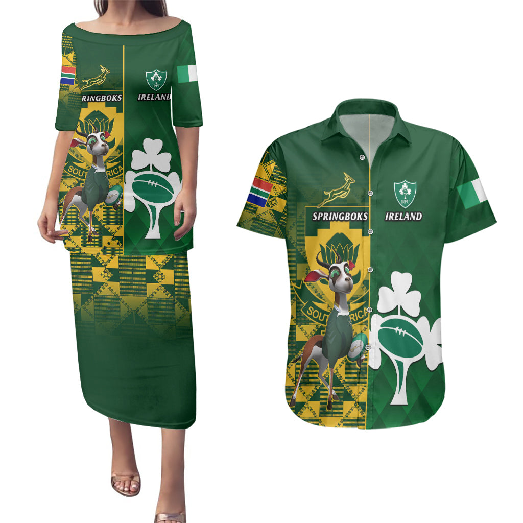 South Africa And Ireland Rugby Couples Matching Puletasi Dress and Hawaiian Shirt 2023 World Cup Springboks Shamrocks Together - Wonder Print Shop