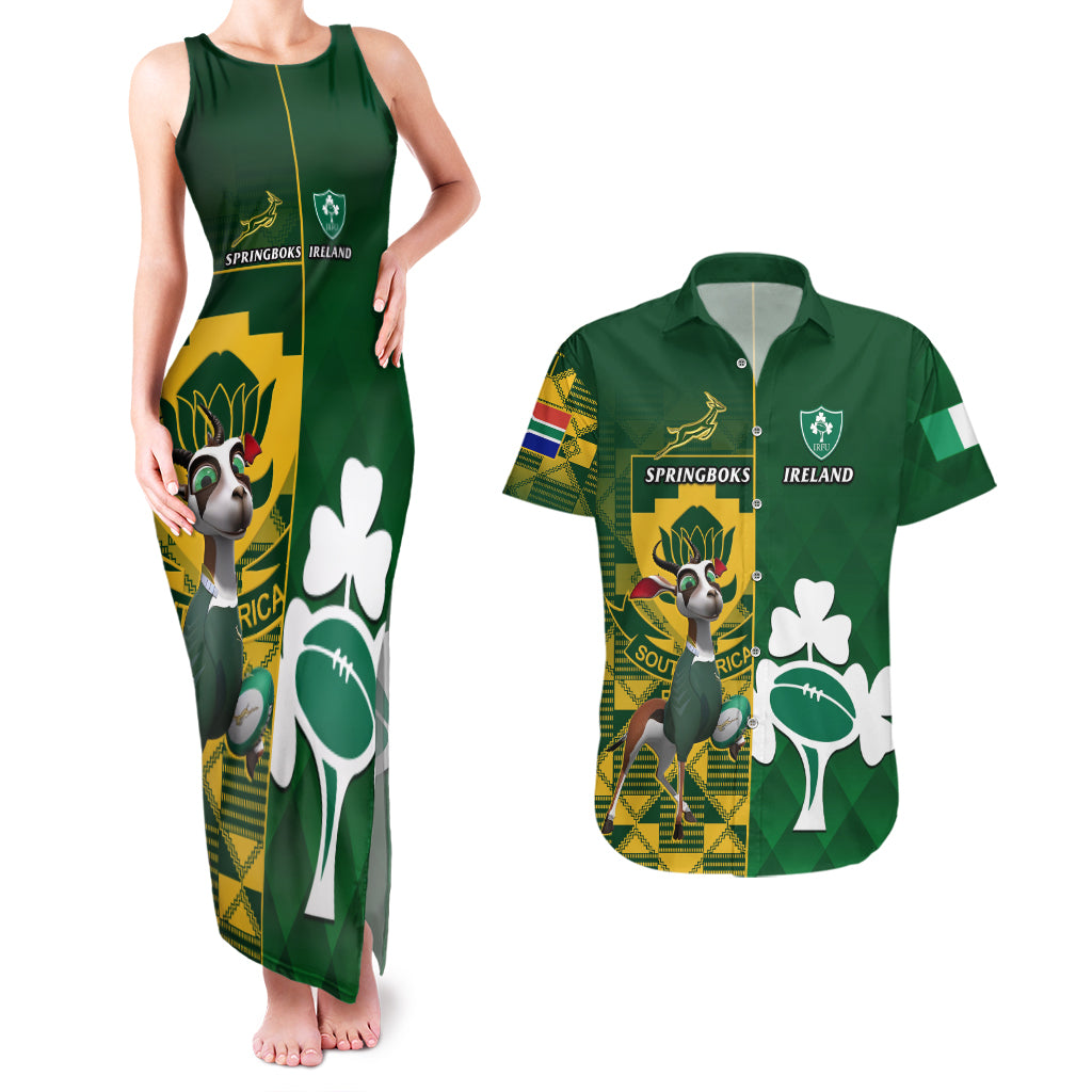 South Africa And Ireland Rugby Couples Matching Tank Maxi Dress and Hawaiian Shirt 2023 World Cup Springboks Shamrocks Together - Wonder Print Shop